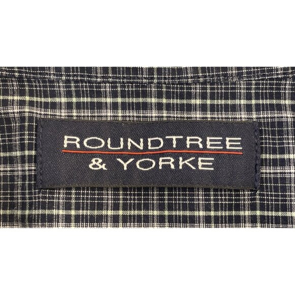 Men's 2XB Dark Blue w/Light Green Stripes Roundtree & Yorke Button Down Shirt - Picture 2 of 8